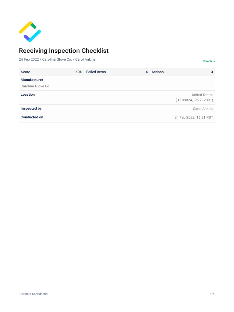 Receiving Inspection Checklist Summary | PDF | Business Process