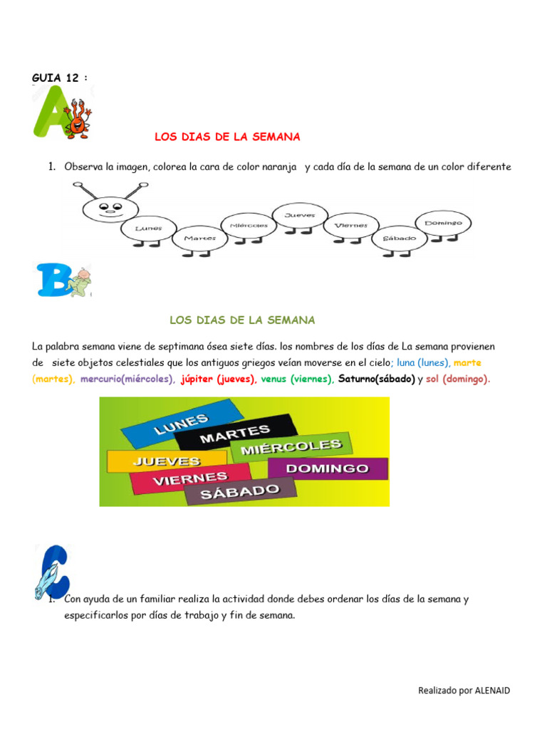 Actividades sobre los Días de la Semana | PDF | Artes del Lenguaje y ...