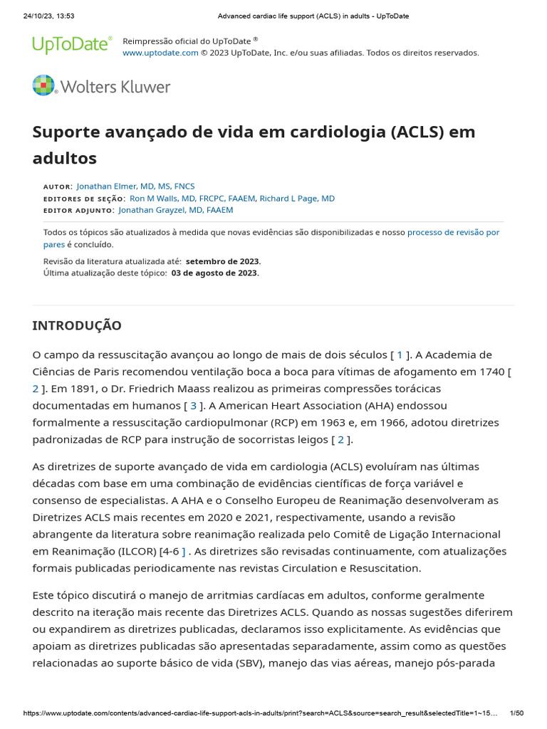 Advanced Cardiac Life Support (ACLS) in Adults - UpToDate | PDF ...
