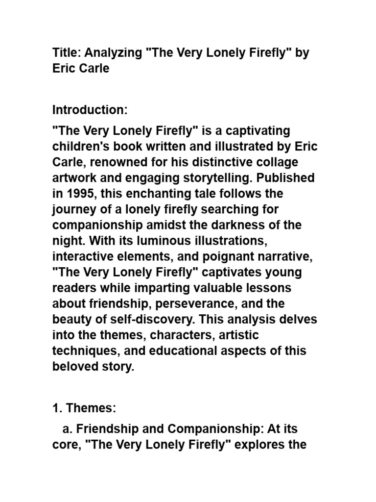 The Very Lonely Firefly Analysis | PDF | General Fiction