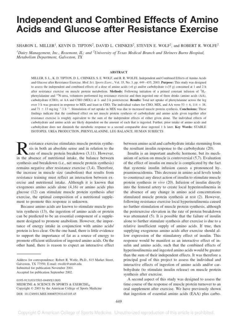 Independent and Combined Effects of Amino Acids and Glucose After