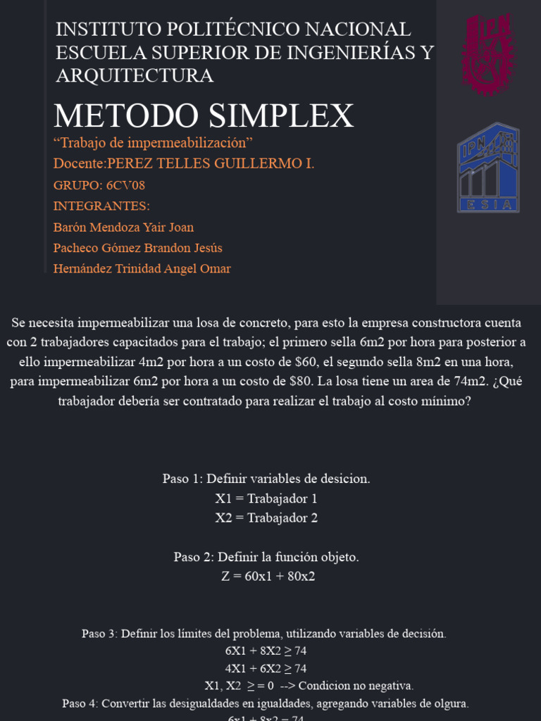 Metodo Simplex 6 CV 8 | PDF | Objetos matemáticos | Ciencia computacional