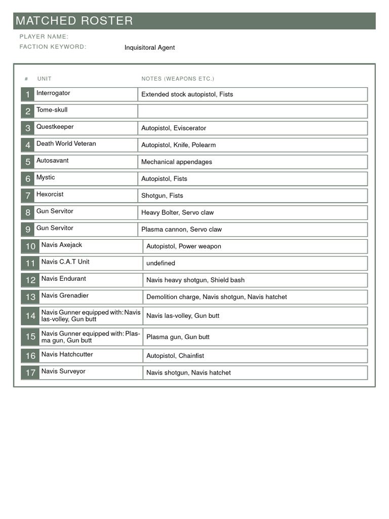 Kill Team Roster Pdf Fillable