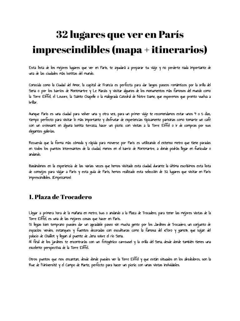 Image Result For Lugares Que Visitar En Pars Imprescindibles Mapa Itinerarios