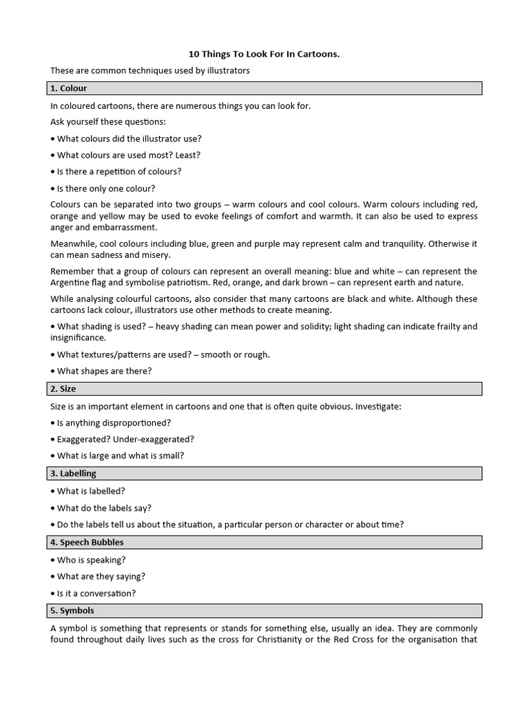 Cartoon Analysis Techniques Guide | PDF | Self-Improvement