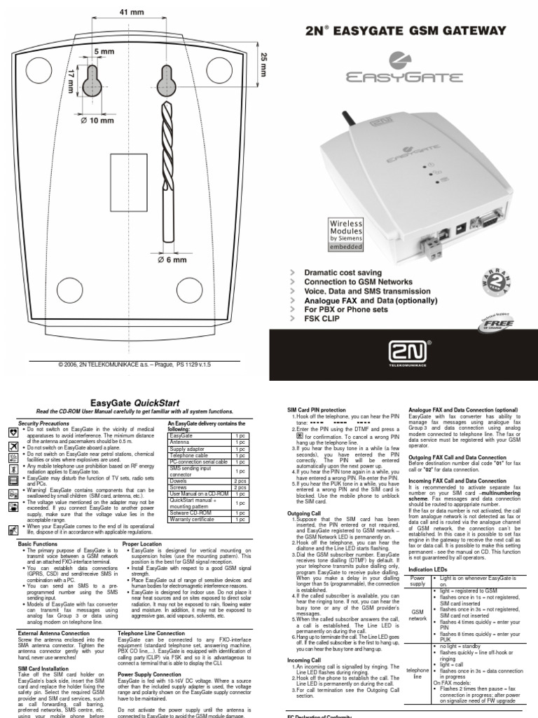 EasyGate GSM Gateway QuickStart Guide | PDF | Technology & Engineering