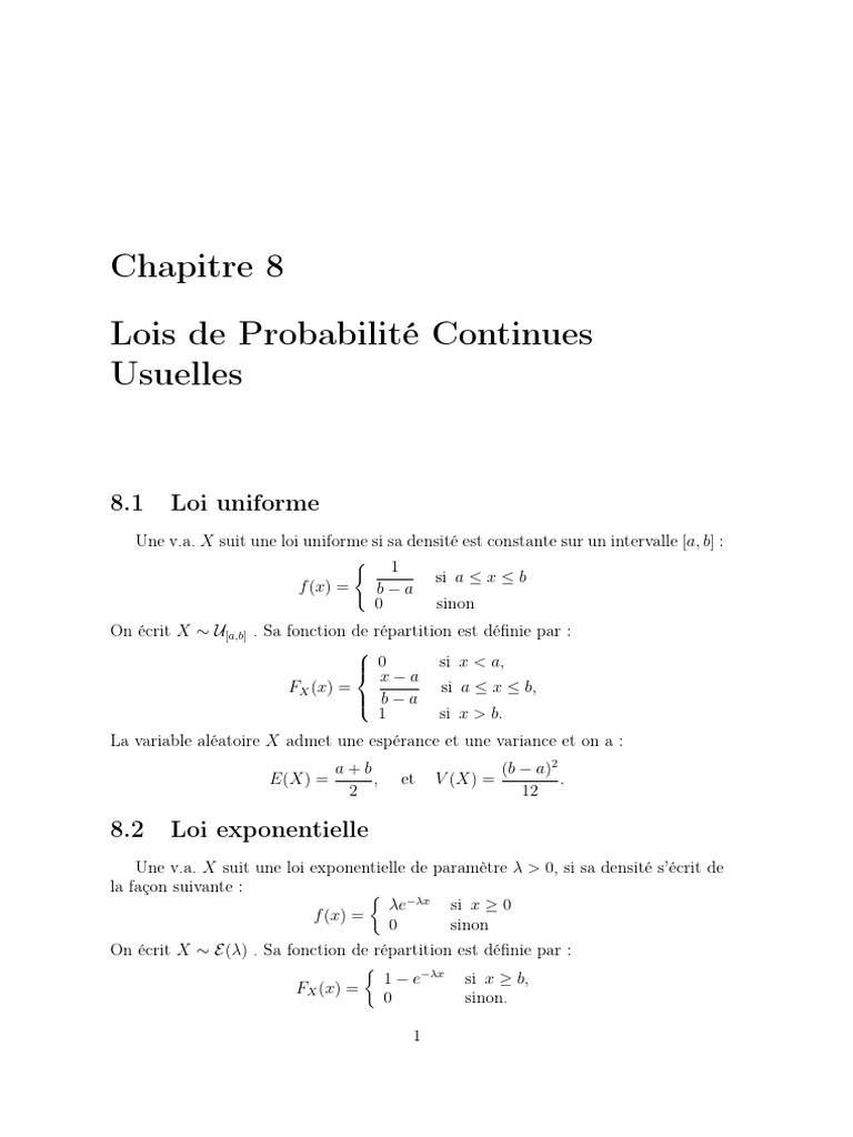 Lois de Probabilité Continues : Uniforme, Exponentielle, Normale | PDF ...