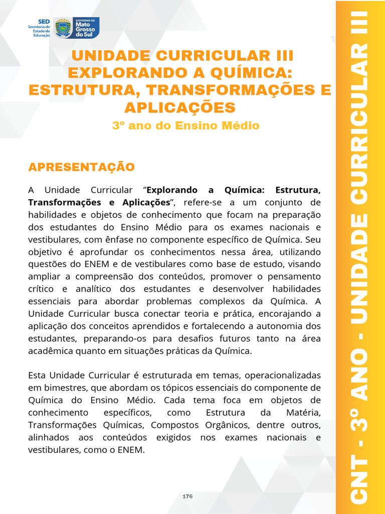 Uc 3 - Química (Explorando A Quím. Estrutura, Transf e Aplicações ...