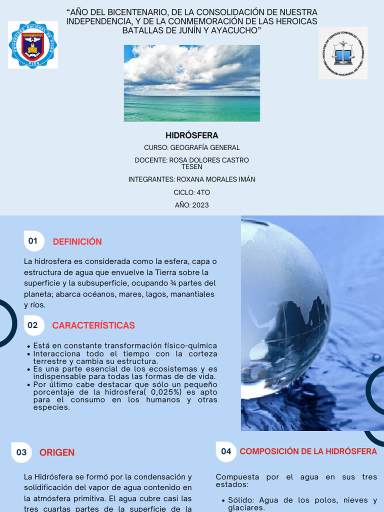 Importancia y Composición de la Hidrosfera | PDF | Agua | Tierra