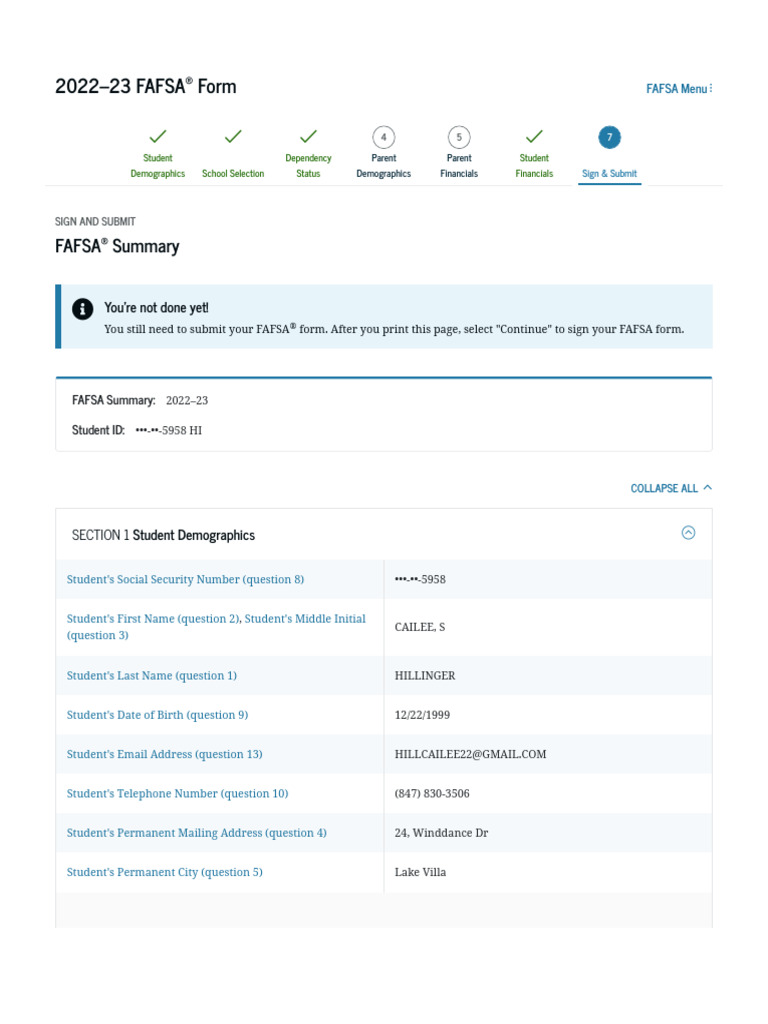 2022 2023 Application Summary Fafsa Application Federal Student Aid