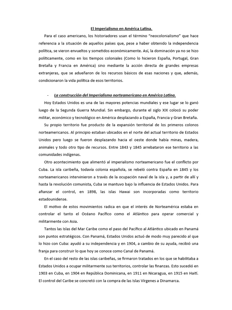 El Imperialismo en América Latina | PDF | Viajes y turismo | Historia