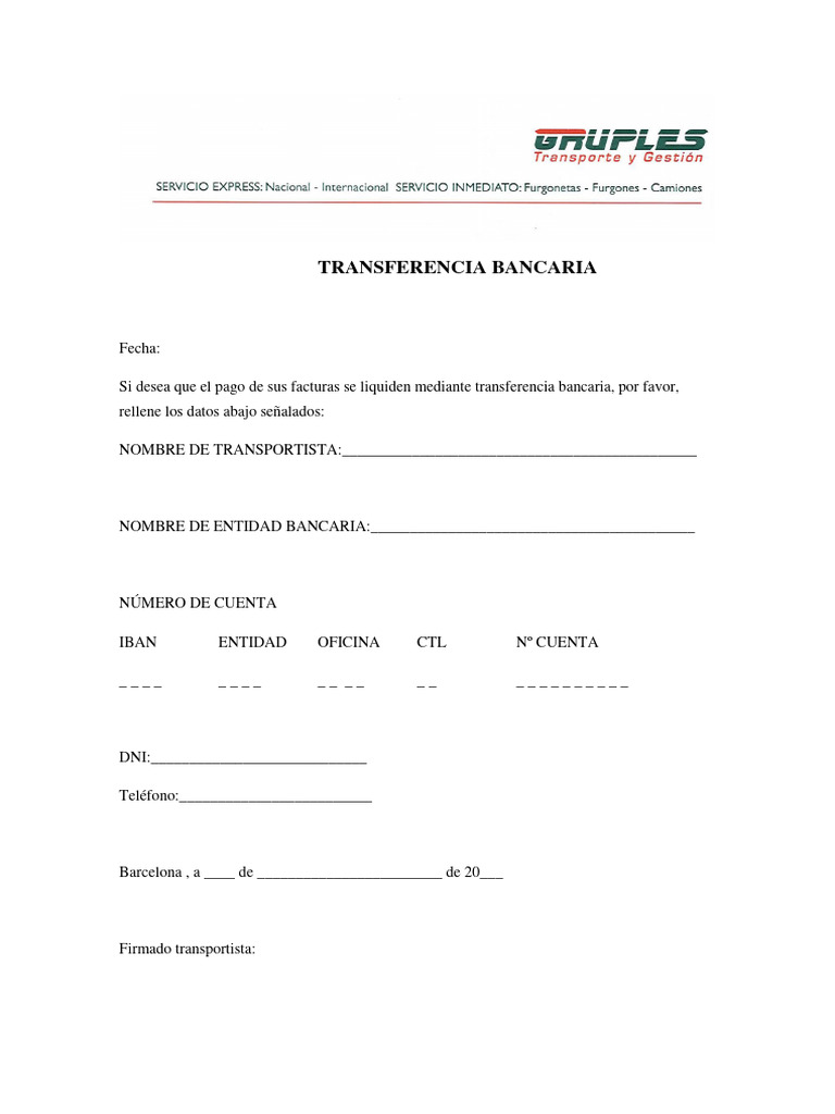 Plantilla de Transferencia Bancaria | PDF