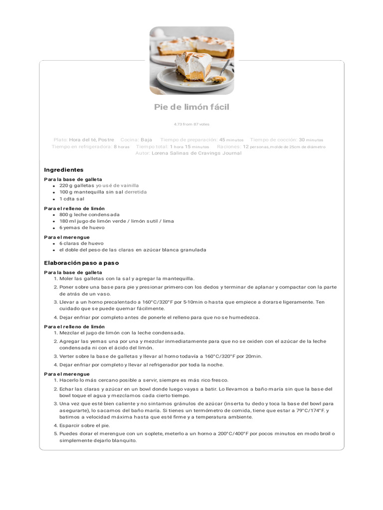 Pie de Limón Fácil Cravings Journal PDF