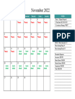 2022 11 November Calendar Bluegreen Notes Glandscape en