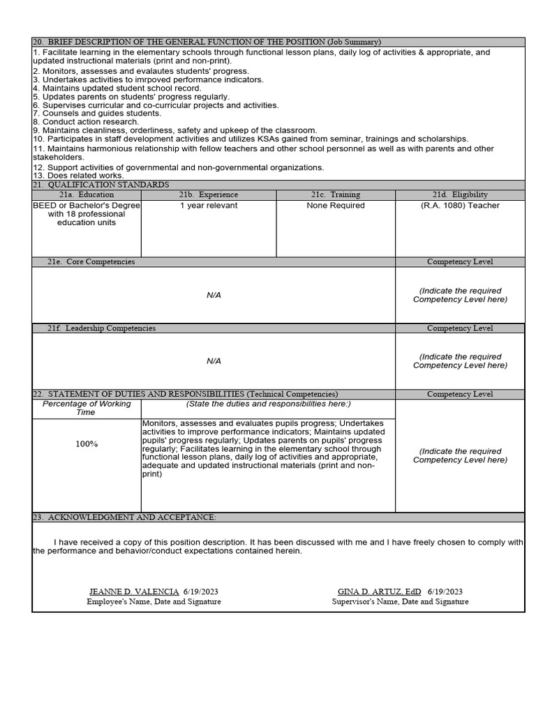 DBM CSC Form No. 1 Position Description Forms Blank | PDF | Teachers ...