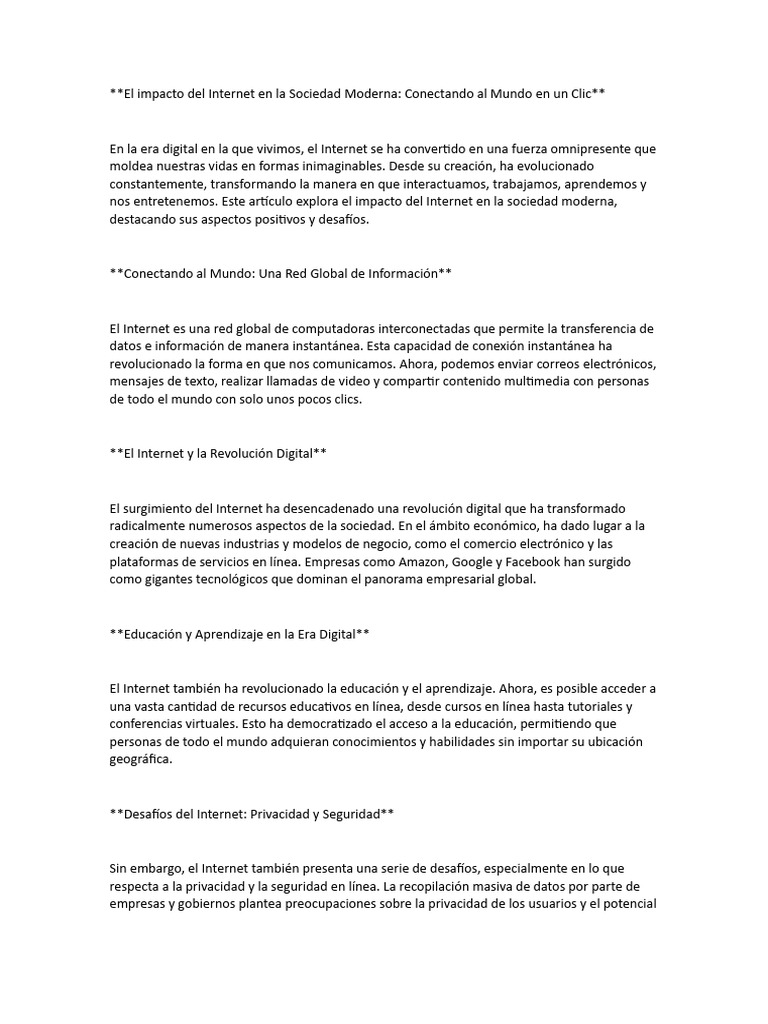 El Impacto Del Internet en La Sociedad Moderna | PDF | Internet ...
