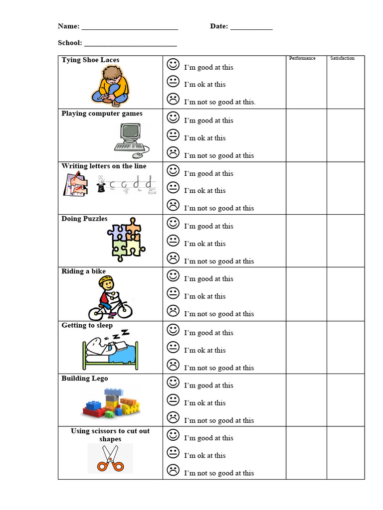 TEMPLATE GOAL SETTING PEDS Child Perspective Evaluation Form