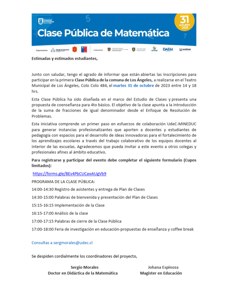 Carta De Invitacion Clase Publica Estudiantes Pdf