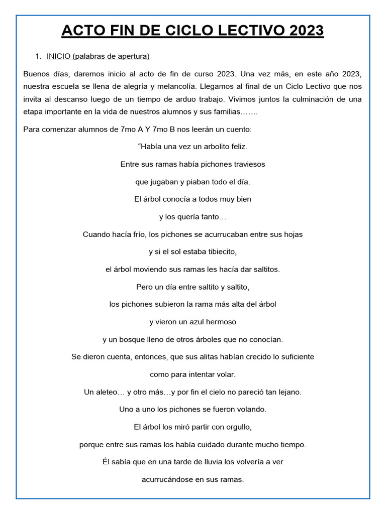 Acto Fin de Ciclo Lectivo 2023 | PDF