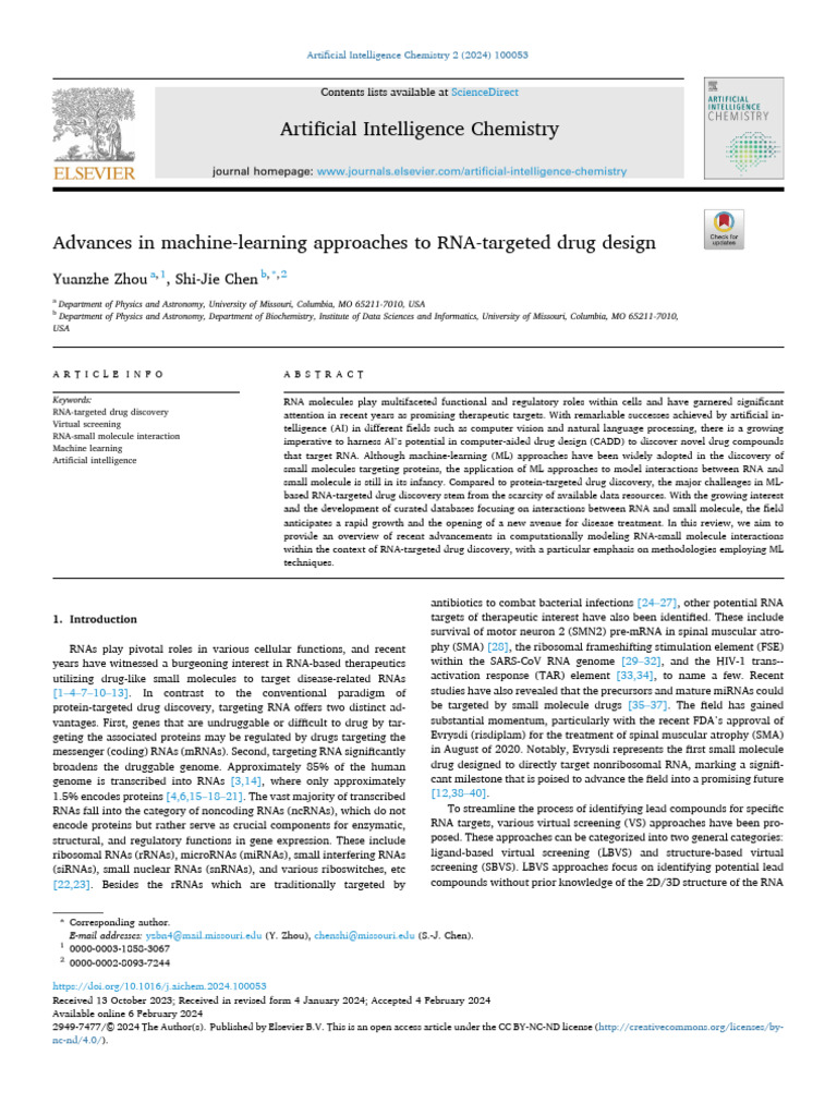 Advances in Machine Learning Approaches To RNA - 2024 - Artificial ...