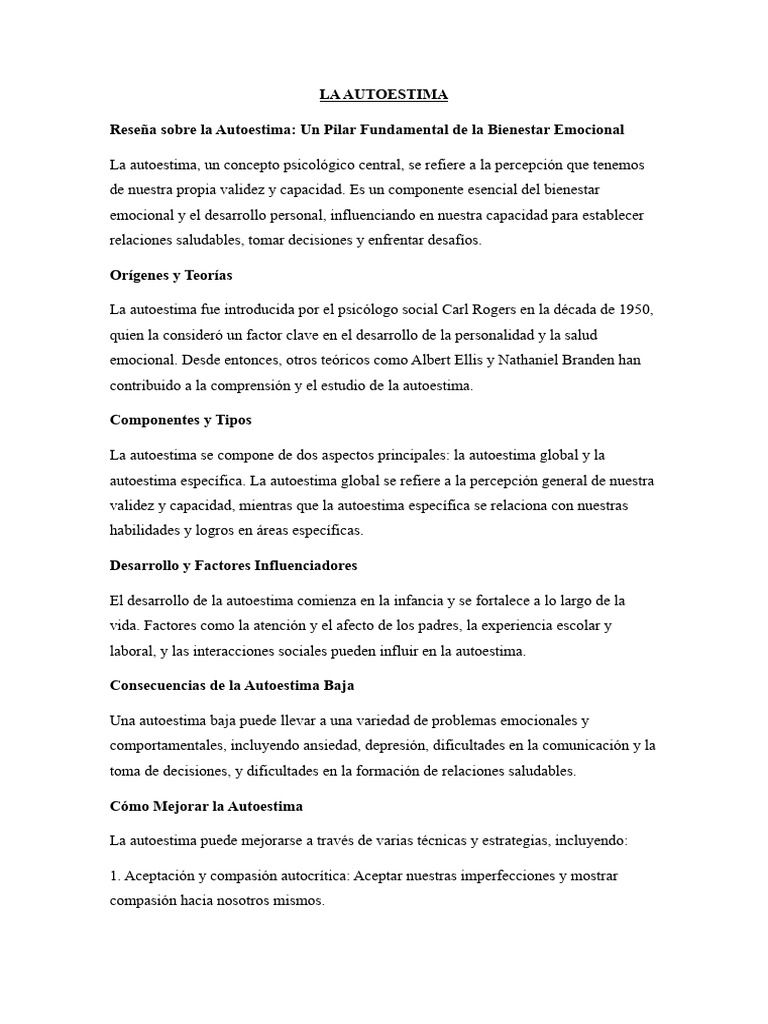 Importancia de la Autoestima en el Bienestar | PDF | Autoestima | Las ...