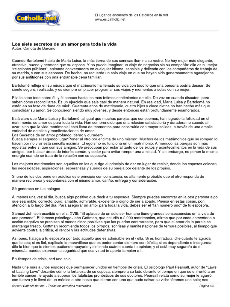 Los Siete Secretos de Un Amor para Toda La Vida | PDF | Amor | Egoismo ...