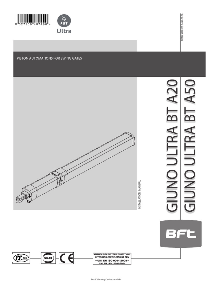 Giuno Ultra BT A20/A50 Installation Manual | PDF | Door | Safety