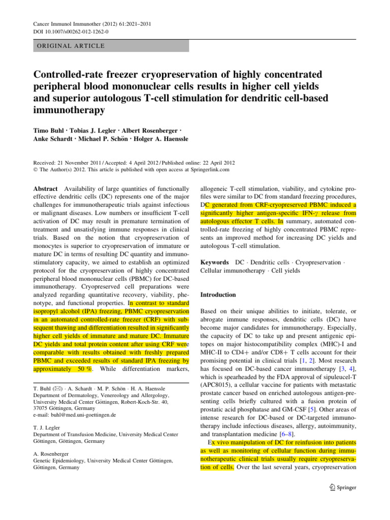 Enhanced DC Yields via Controlled Freezing | PDF | Immunotherapy ...