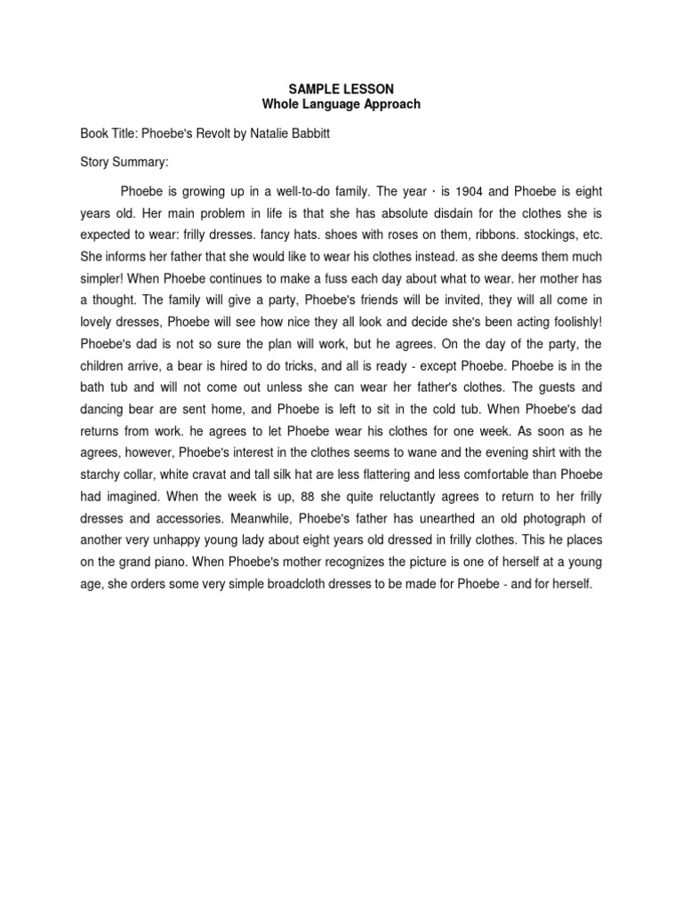 Sample lesson in whole language approach pdf