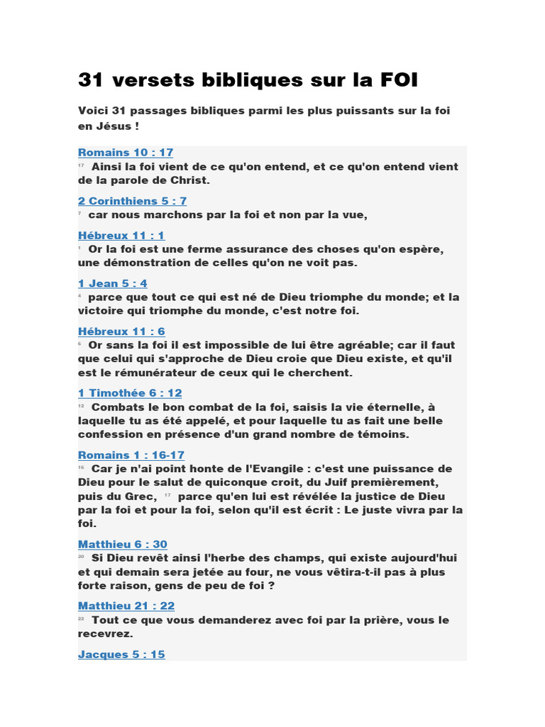 31 Versets Bibliques sur la Foi | PDF