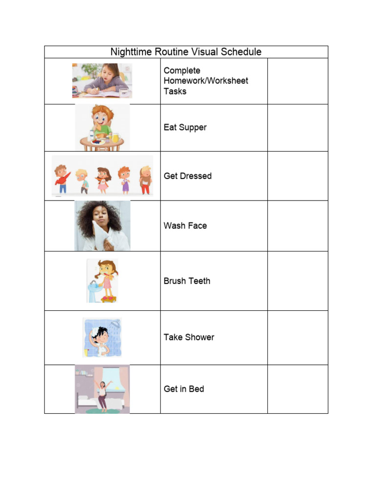 Nighttime Routine Visual Schedule PDF