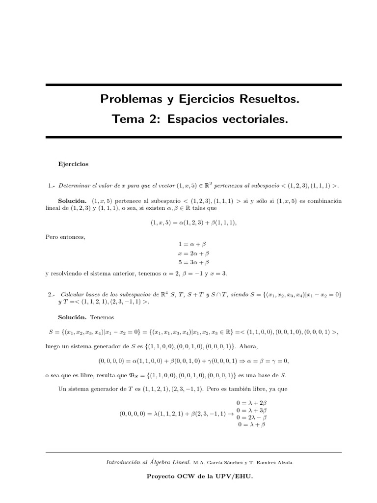 Ejercicios Resueltos de Espacios Vectoriales | PDF | Base (álgebra ...