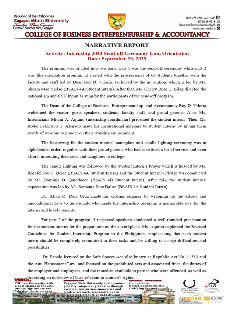 Internship Send-off Ceremony Report | PDF