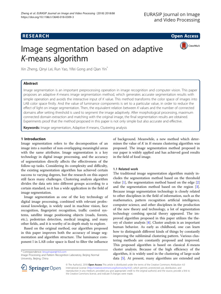Image Segmentation Based On Adaptive K-Means Algorithm: Research Open ...