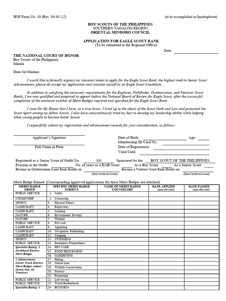 Revised and updated eagle scout application form 2022 pdf youth
