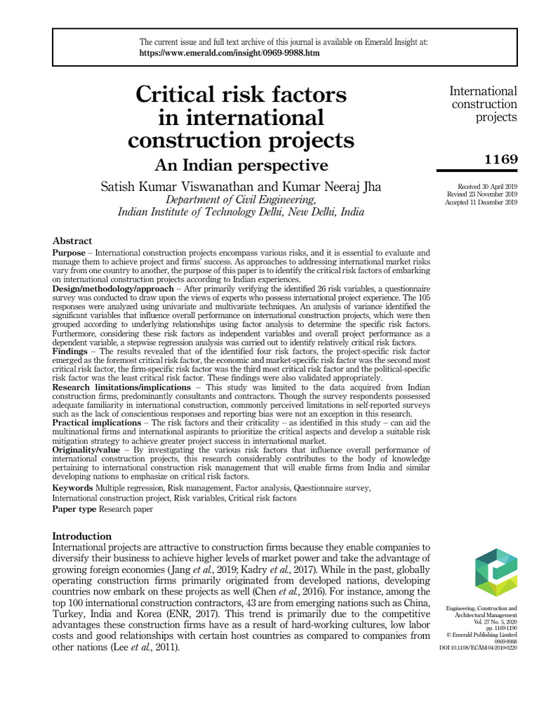 Critical Risk Factors in Global Construction | PDF | Factor Analysis ...