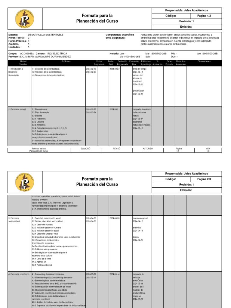 Planeación del Curso de Desarrollo Sustentable | PDF | Sustentabilidad ...
