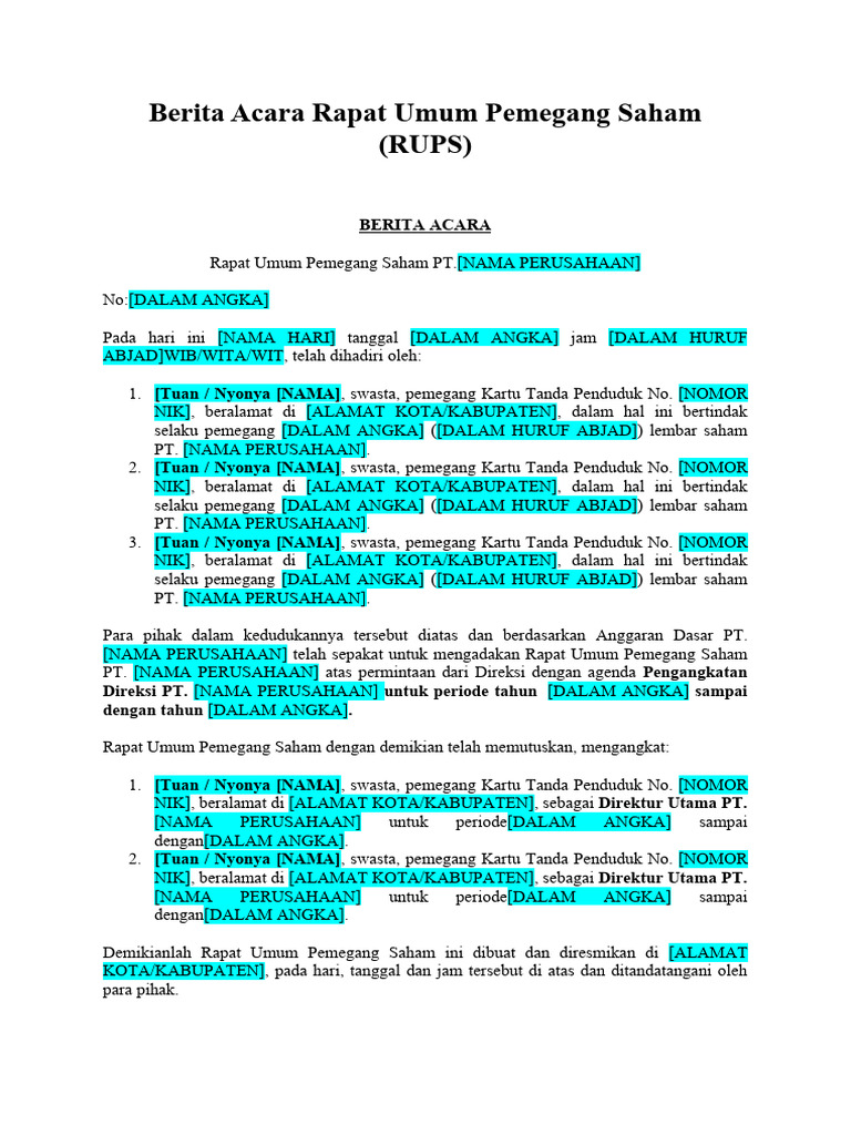 Berita Acara RUPS Pengangkatan Direksi | PDF