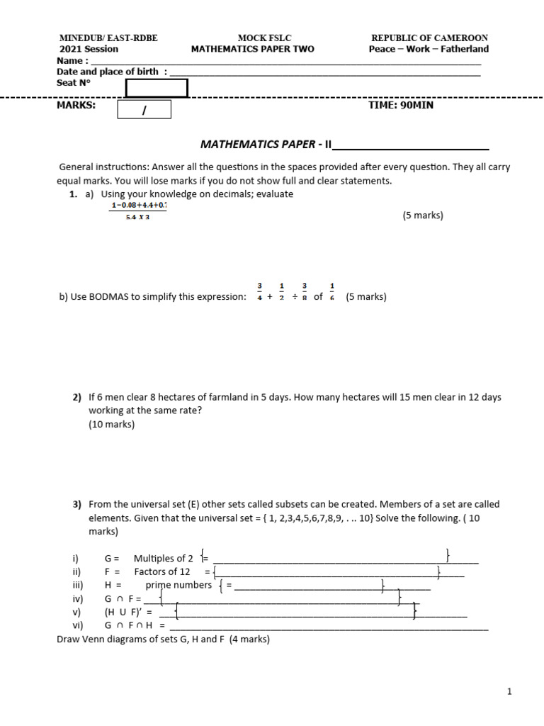 2021 FSLC Mathematics Mock Exam Paper | PDF | Interest | Mathematics