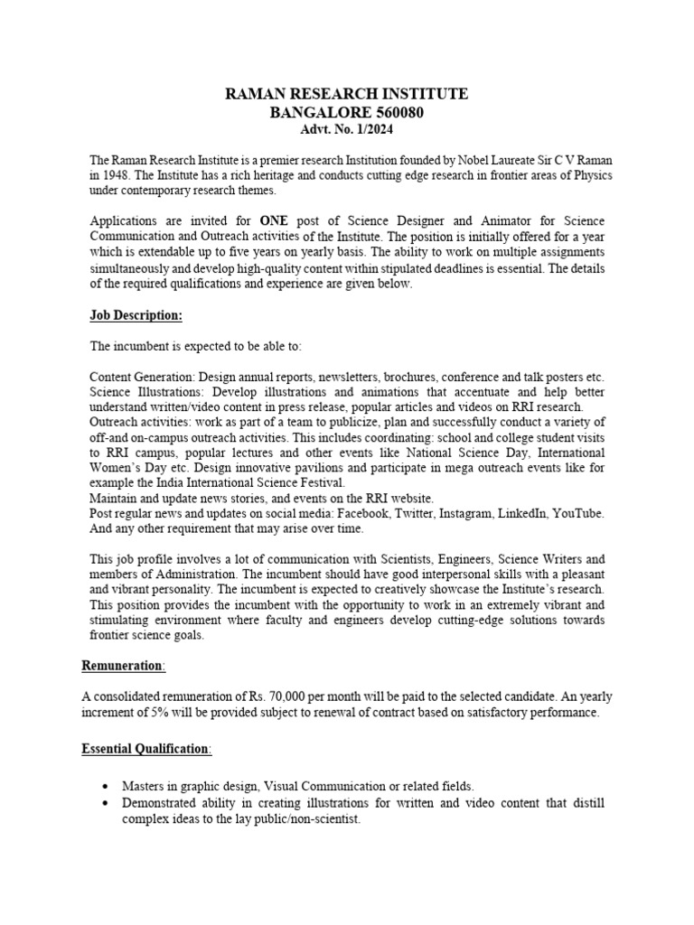 Advt 01 2024 Science-Designer | PDF | Science | Social Media