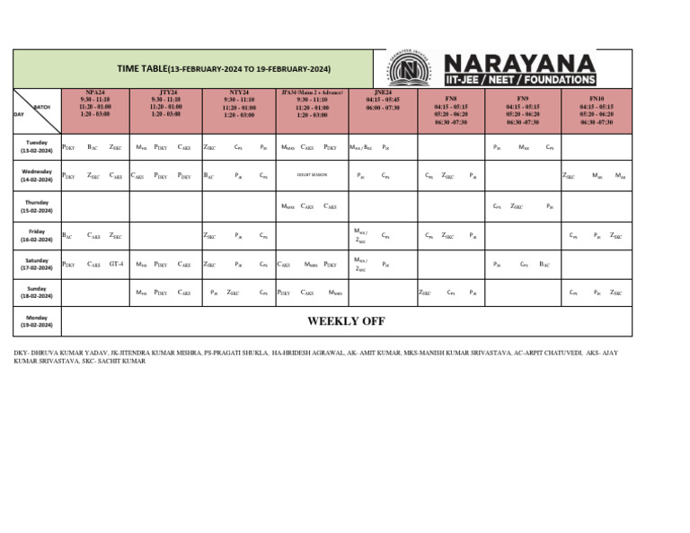 TIME TABLE FROM 13 FEBRUARY To 19 FEBRUARY 2024 | PDF
