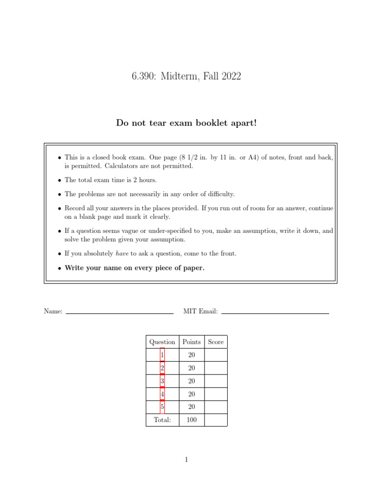 6390 Fall 2022 Midterm | PDF