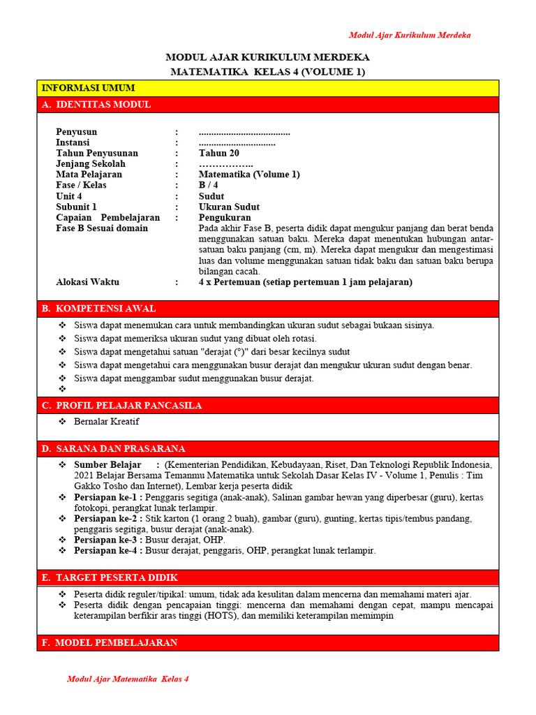 Modul Ajar MTK Unit 4 | PDF