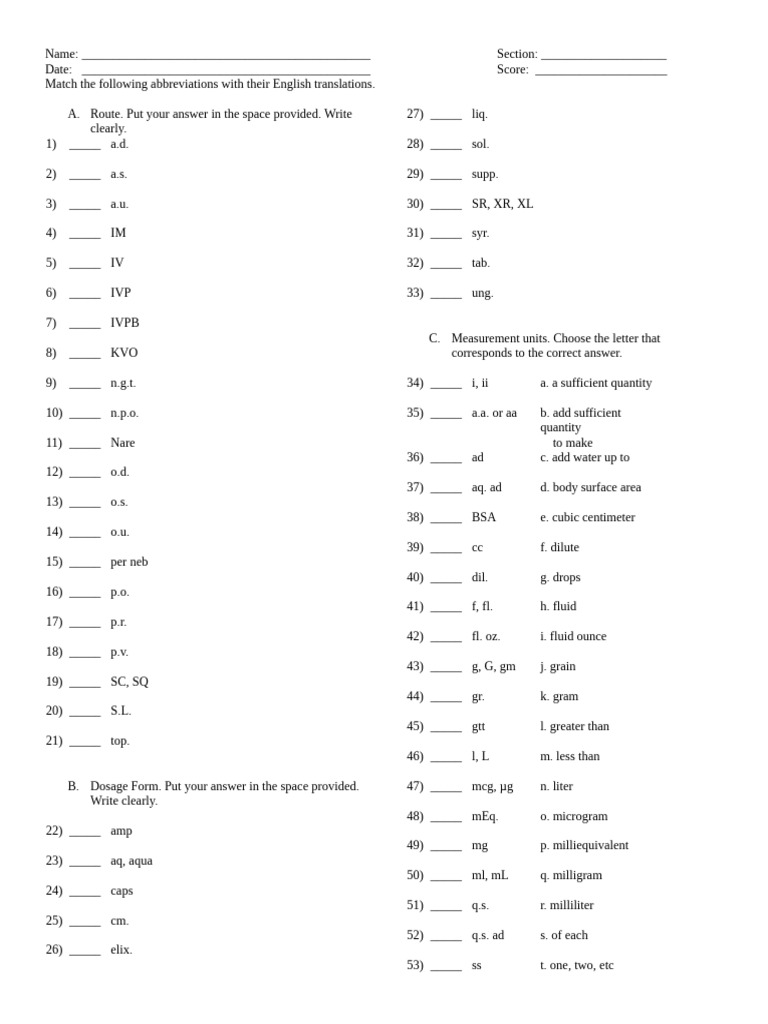 Prescription Worksheet | PDF | Quantity | Metrology