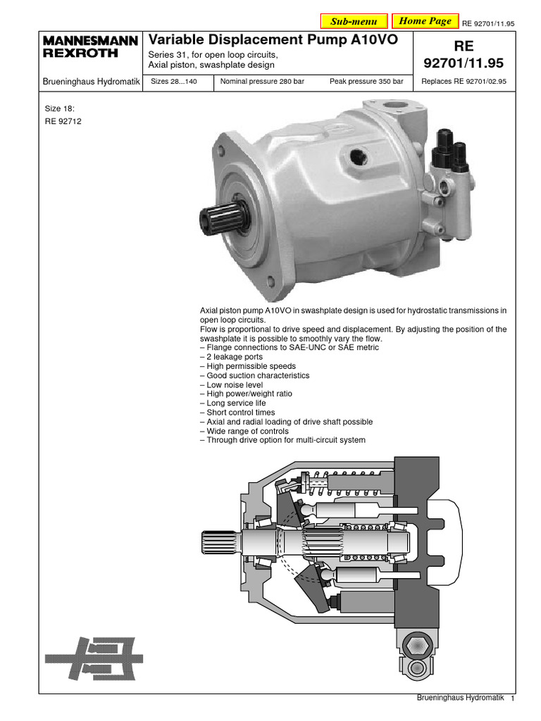 A10VO Series 31 Hydraulic Pump Guide | PDF | Pump | Horsepower