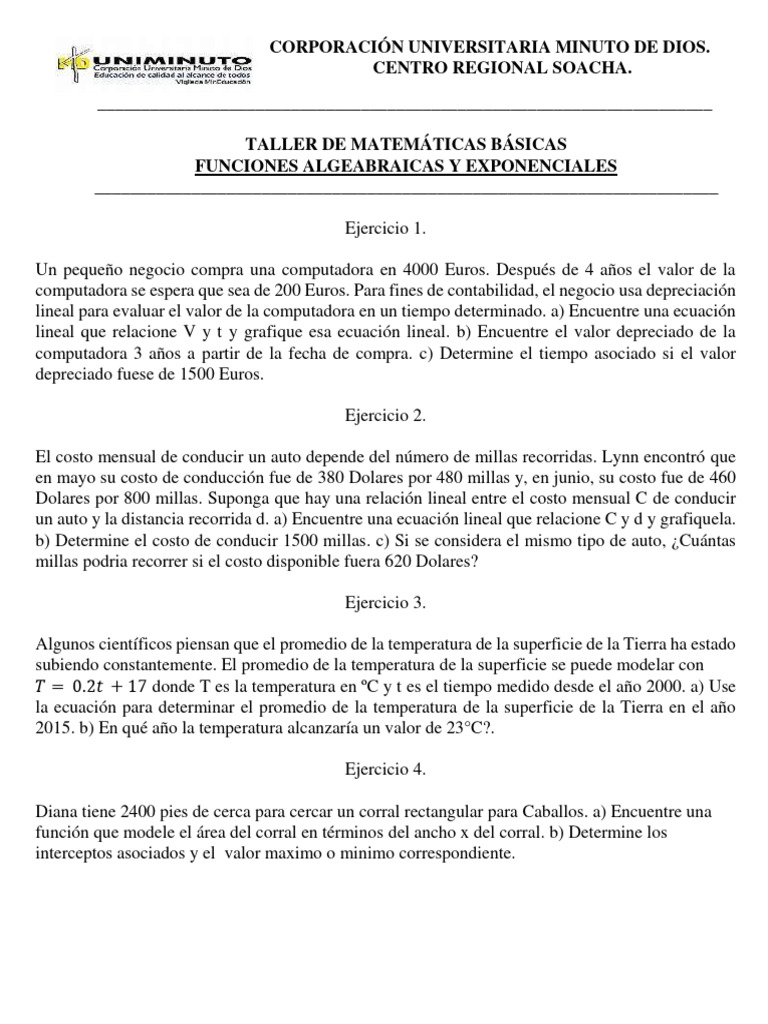 Taller de Matemáticas: Funciones y Gráficas | PDF | Métodos y ...