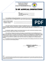 Certificate of Annual Inspection