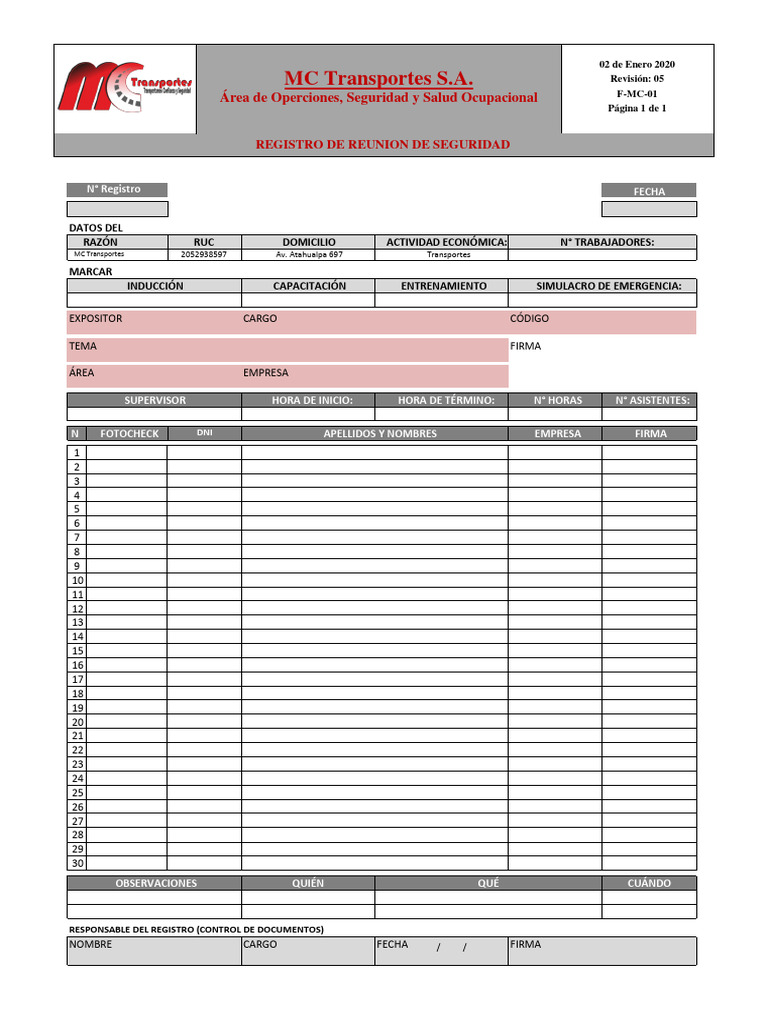 FORMATO DE REUNIONES MC Ver 05 | PDF