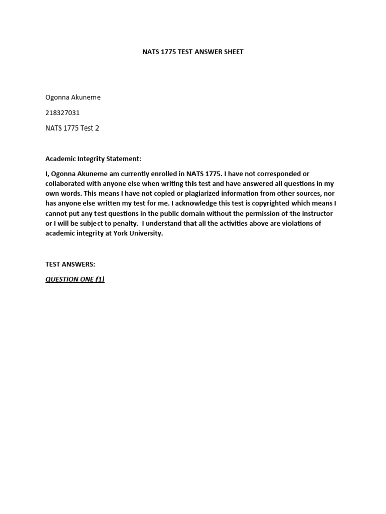 Nats 1775 Test Answer Sheet | PDF | Self-Improvement