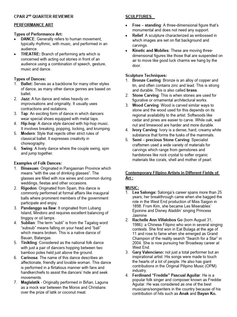 Cpar 2ND Quarter Reviewer PDF Dances Philippines